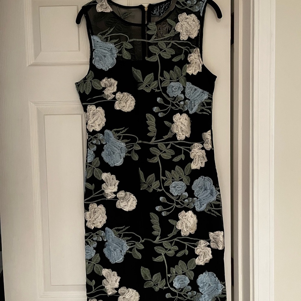 Calvin Klein Black Dress with Blue and White Floral Design